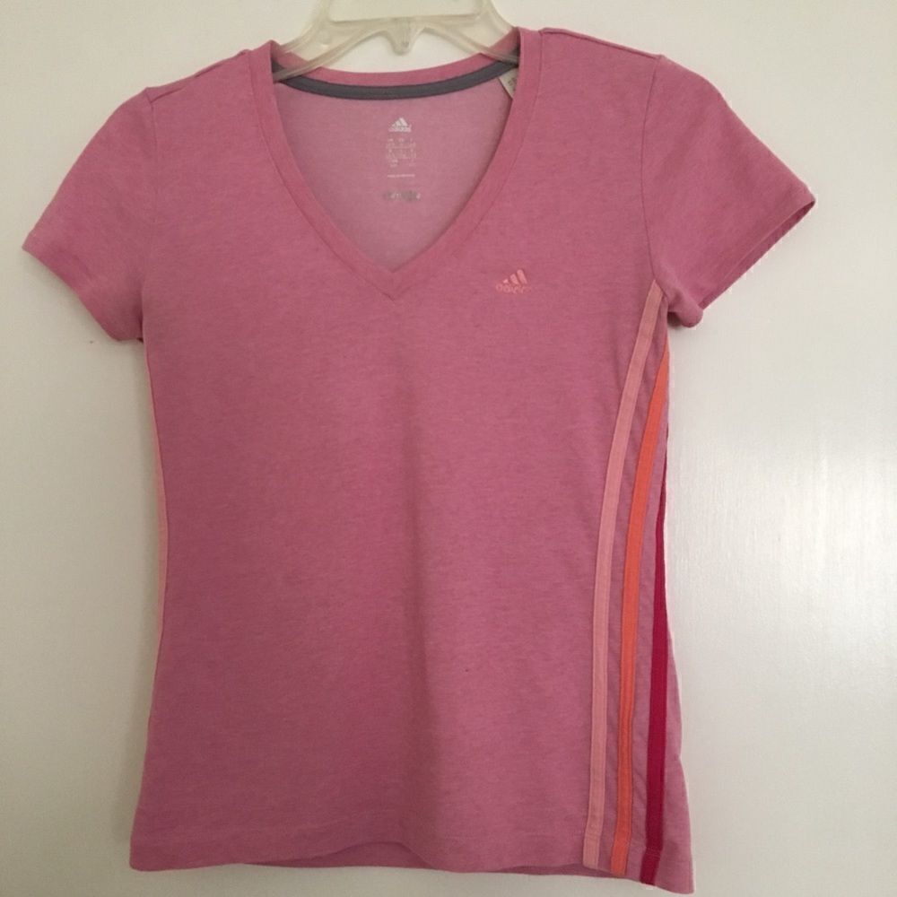 Adidas‎ Y2K Climalite V-neck t-shirt women’s S pink  with stripes